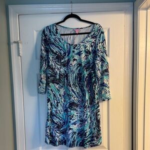 Lilly Pulitzer Blue and White Swirl Long Sleeve Dress
